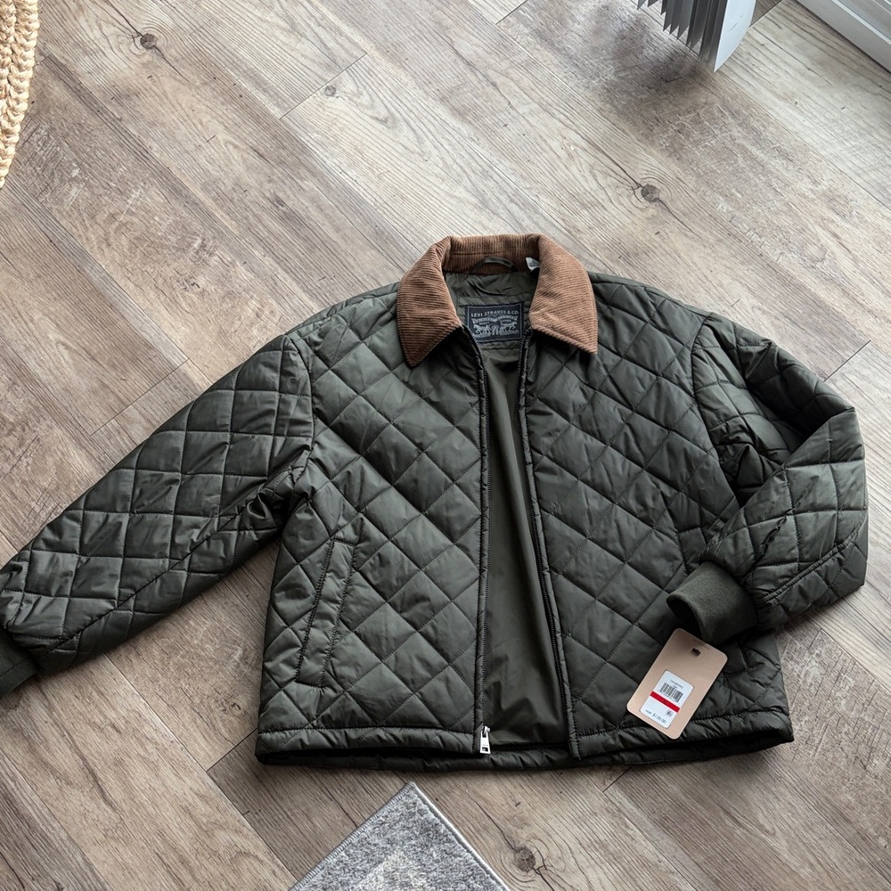 Levi’s Quilted Green Jacket with Brown Corduroy Collar